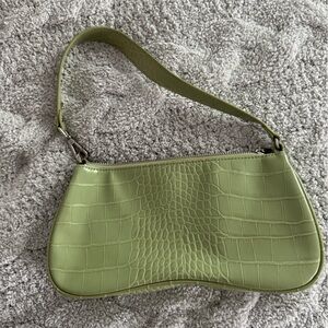JW PEI Eva Shoulder Bag Green Crocodile-Embossed Clutch